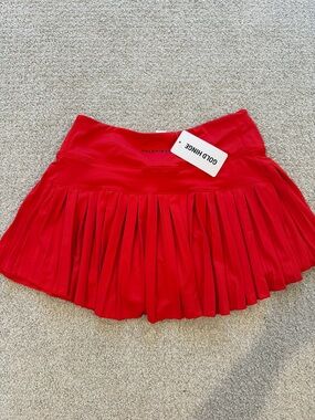 Gold Hinge Red Pleated Tennis Mini Skirt